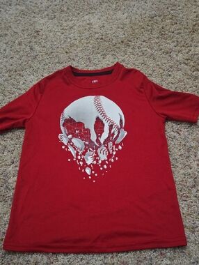 Athletic Works Red Long Sleeve Baseball Graphic Tee